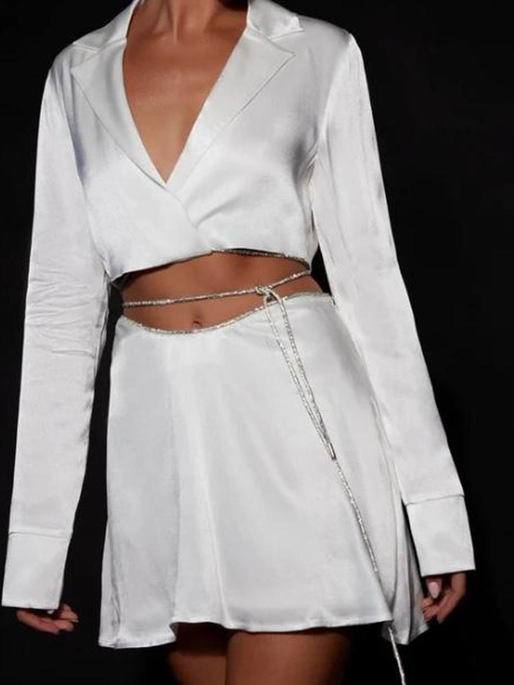 MESHKI - Talulah Diamante Rope Mini Flute Skirt - White